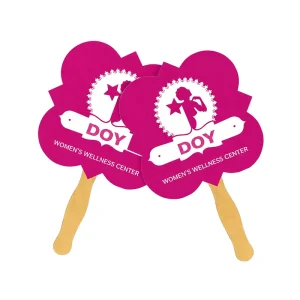 Wooden Handle Unique Shape White Cardstock Paper Hand Fans with Custom Printed Logo