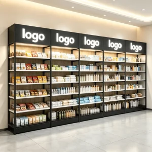 Wooden Supermarket Display Shelf Retail Rack Promotional Display Stand