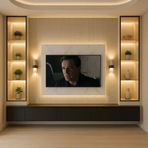 Wooden Wall Mounted Floating Fireplace Modern TV Stands
