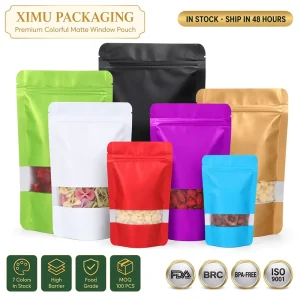 Ximu Packaging Multi Color Matte Aluminum Plating Stand up Pouch Zipper Bag Food Snack Candy Packaging Factory