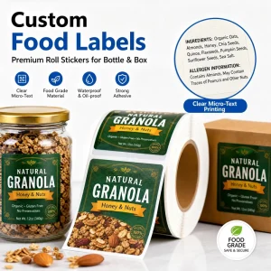 YSB Custom Product Labels for Food Business Premium Roll Stickers for Bottle Box Clear Micro-Text Printing