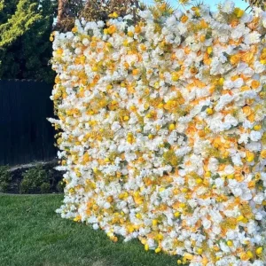 Yellow and White Flower Wall Panel 3D with Artificial Silk Daisies Sunflowers Greenery for Spring Garden Party Event