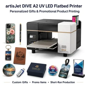 artisJet DIVE A2 UV LED Flatbed Printer for Personalized Gift Promotional Product Acrylic Wood Metal Custom Printing