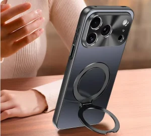 luxury high-end lens protection 360° rotating ring holder supports magnetic charging phone case for iPhone 17 16 15 14