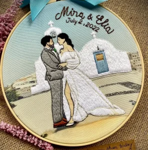 mother’s day promotional business gifts Personalized Portrait Embroidery Hand Stitched Cotton Family and Couple Artwork