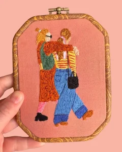 mother’s day promotional business gifts Personalized Portrait Embroidery Hand Stitched Cotton Family and Couple Artwork