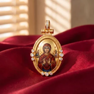 the Mother of God Enamel Handicrafts Pendant Necklace Byzantine style Pendant Necklace for Religious Item